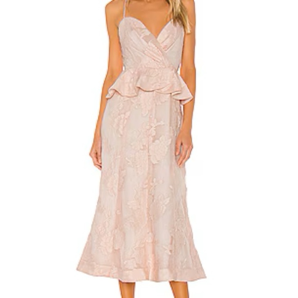 Blush Pink Lace Peplum Midi Dress